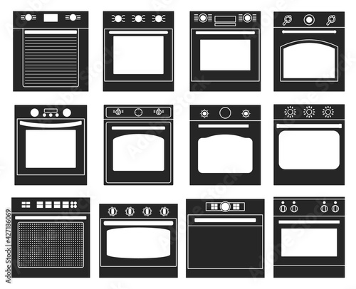 Oven isolated black set icon.Vector illustration illustration electric stove on white background .Black vector set icon oven .