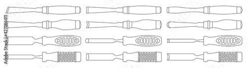 Chisel vector outline set icon. Vector illustration carving tool on white background. Isolated outline set icon chisel.