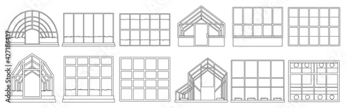 Greenhouse vector illustration on white background. Isolated outline set icon glasshouse. Vector outline set icon greenhouse
