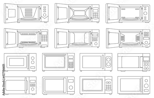 Microwave vector outline set icon.Isolated outline set icon microwave. Vector illustration oven on white background.
