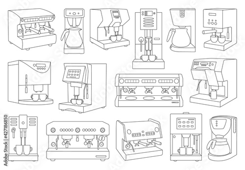 Coffee machine vector outline set icon.Isolated outline set icon maker espresso. Vector illustration coffee machine on white background.