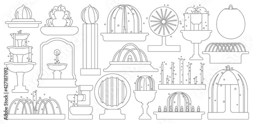 Fountain isolated outline set icon. Vector illustration waterfall on white background. Vector outline set icon fountain.