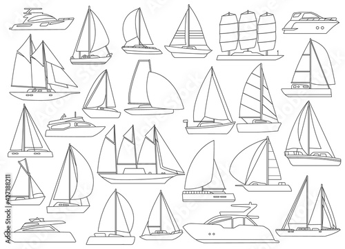 Sail yacht vector outline set icon. Vector illustration sailboat on white background. Isolated outline set icon sail yacht.