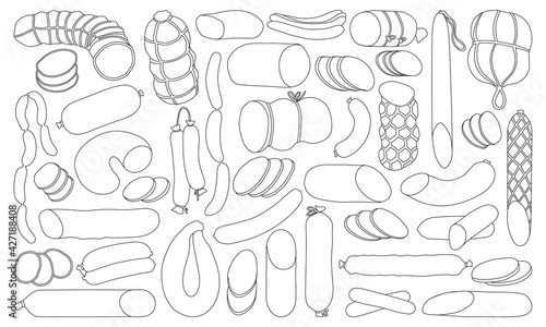 Sausage isolated outline set icon. Vector illustration frankfurter on white background. Vector outline set icon sausage.