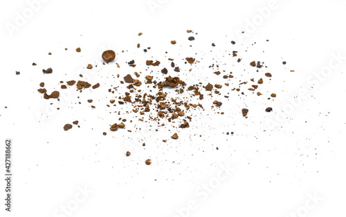 Ground Allspice, crushed pimento spice, Jamaican pepper pile isolated on white background. Pimento sprinkle.