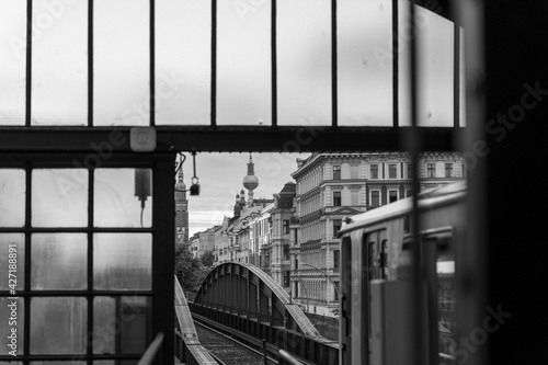 Photography wrought iron fence Berlin subway