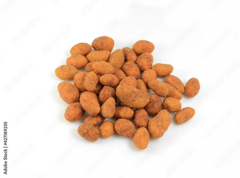 Crispy peanut isolated on white background. Coated peanuts isolated. Crispy peanut isolated on white background. Coated peanuts isolated.