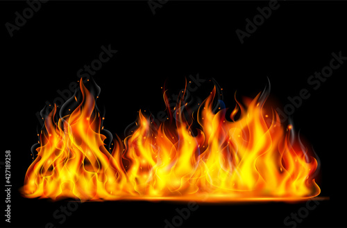 Realistic fire flame on black background