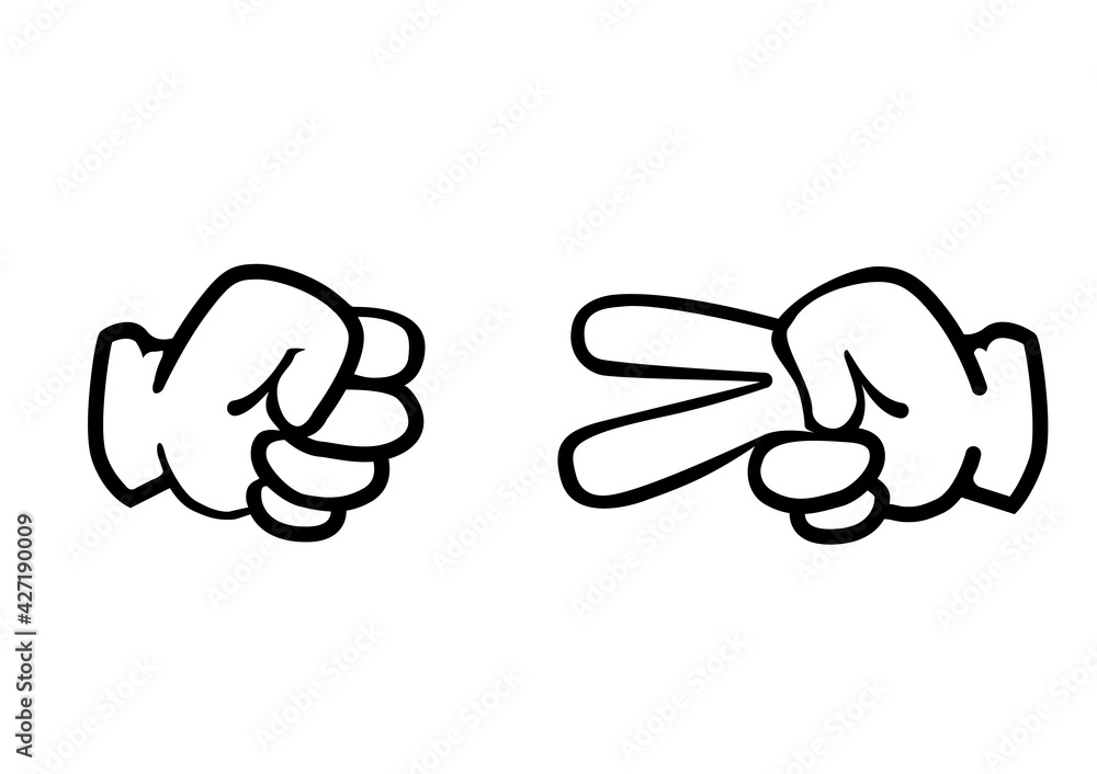 アメリカン コミック風の手のイラスト ジャンケンのポーズ グーとチョキ 白バック Rock Paper Scissors Stock Vector Adobe Stock