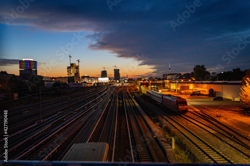 sunset in the city Berlin railway