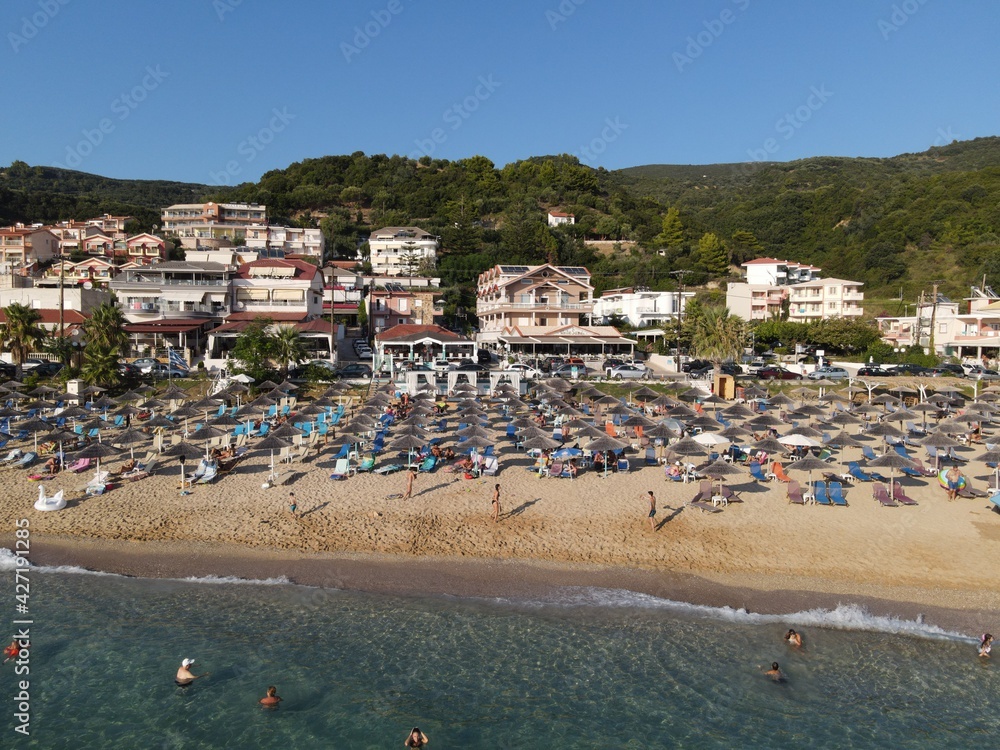 aerial view of vrachos and loutsa beaches in preveza, epirus, greece, near the town of parga tourist attraction and destination 