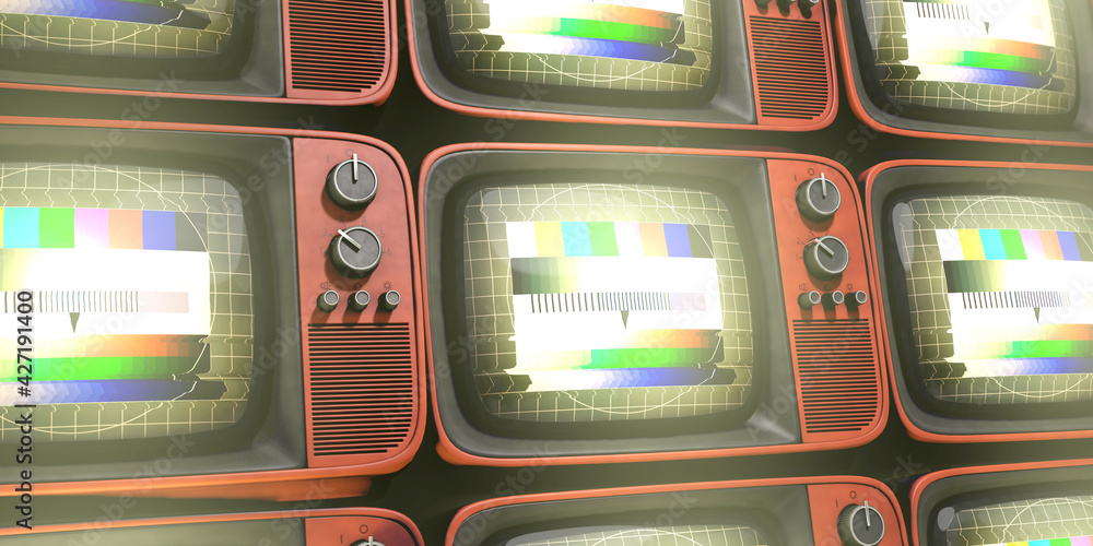 Obraz premium Gestapelte Retro TVs mit Testbild