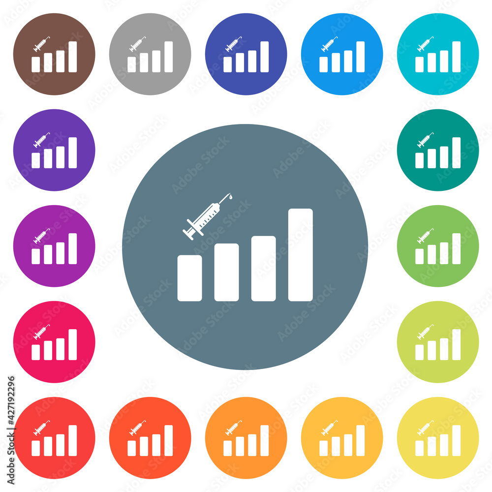 Vaccination graph flat white icons on round color backgrounds Vaccination graph flat white icons on round color backgrounds