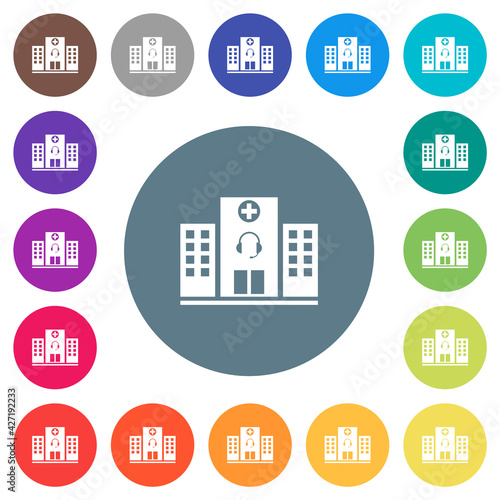 Medical assistance flat white icons on round color backgrounds