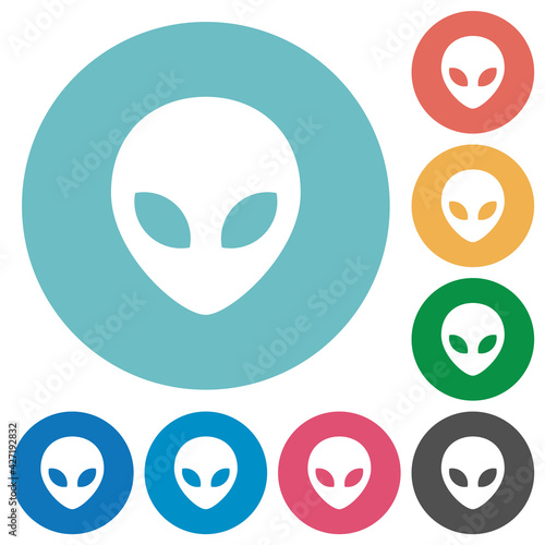 Alien head flat round icons