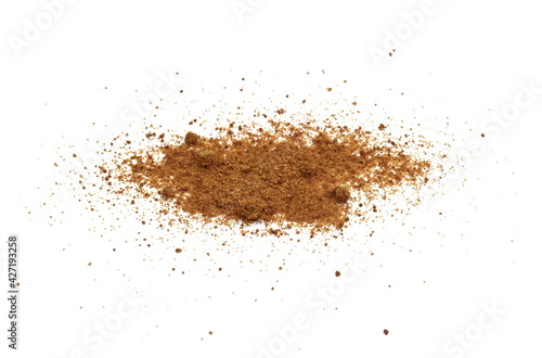 Coconut palm sugar isolated on white. brown coconut palm sugar. Coconut palm sugar as a sprinkle for cakes and pies