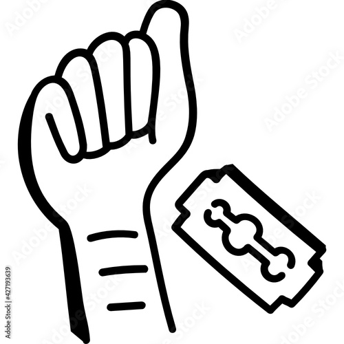 
A self harm behavior, autoaggression hand drawn icon 

