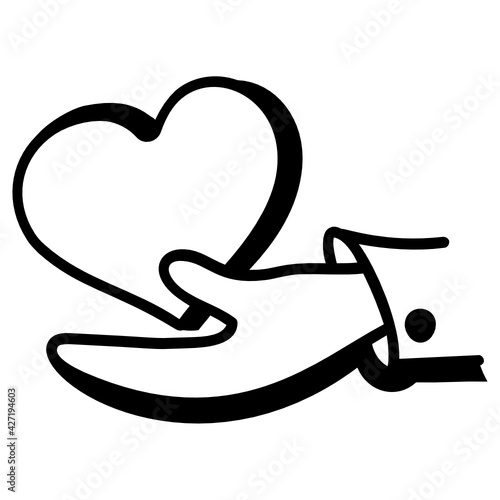 
Hand with heart symbolizing the beautiful doodle icon of affection 

