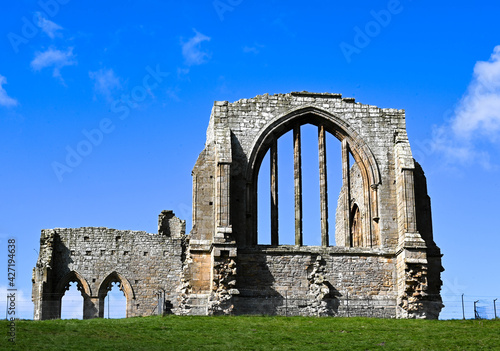 Ruins of Egglestone Abbey against a blue sky photo