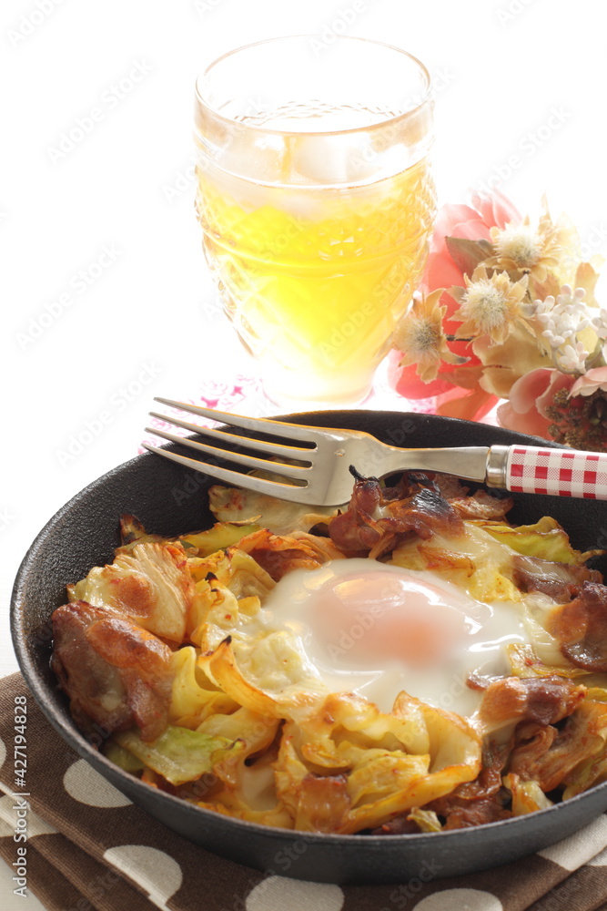 Korean food, cabbage and pork stir fried with egg Korean food, cabbage and pork stir fried with egg