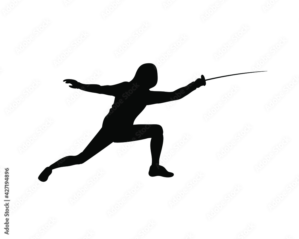 Fencing Man silhouette vector icon black on white Fencing Man silhouette vector icon black on white
