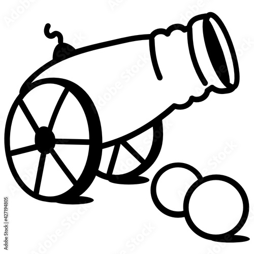 
A cannon icon in doodle sketch style 

