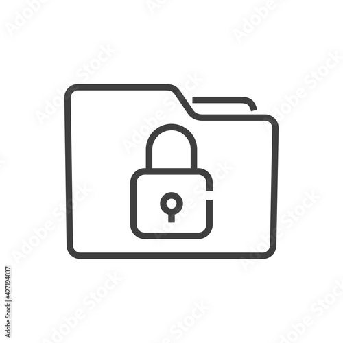 Icono almacenamiento de datos seguro. Carpeta con candado con lineas de color gris