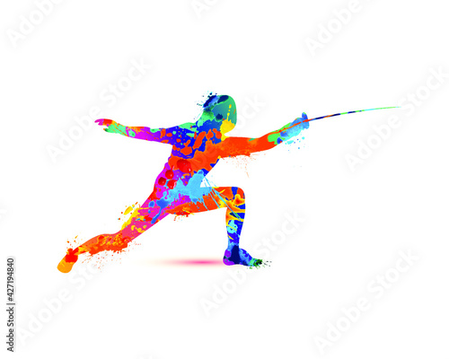 Fencing Man silhouette vector icon of splash paint
