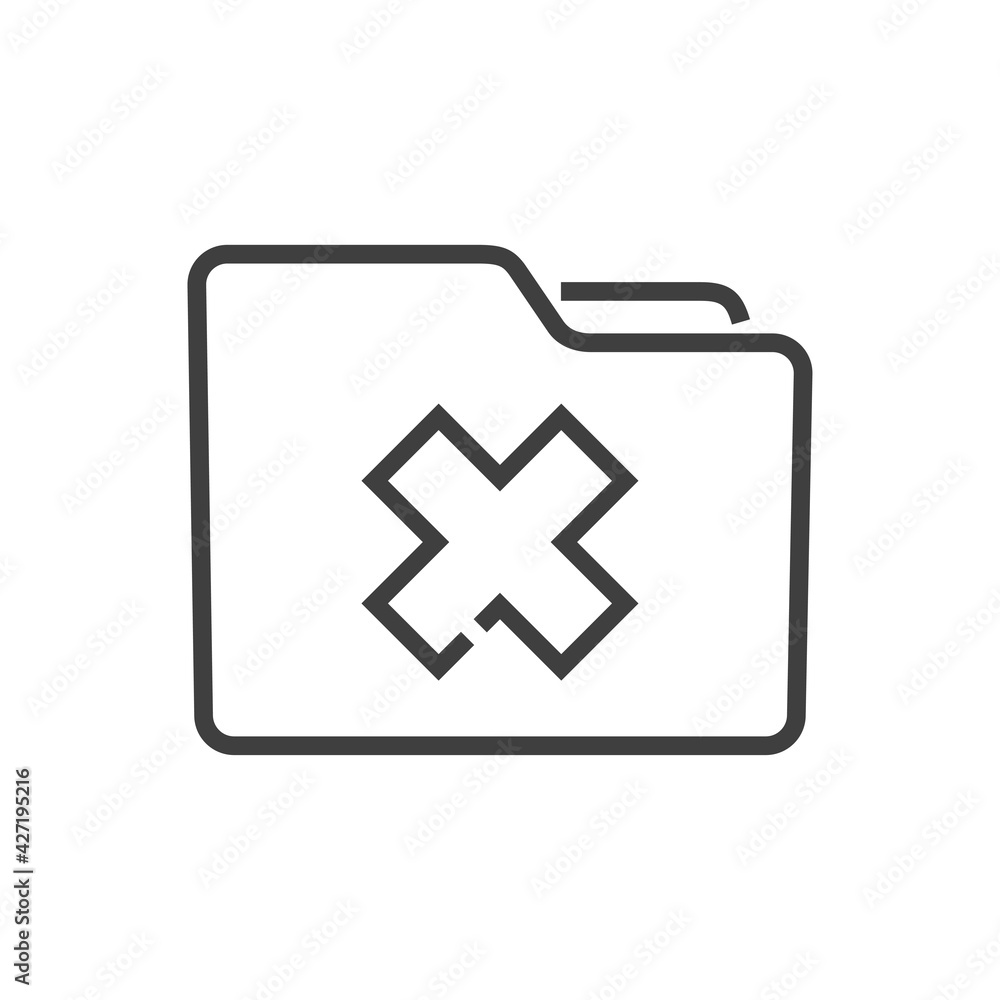 Icono carpeta de error o eliminación. Carpeta con aspa en lineas de color gris Icono carpeta de error o eliminación. Carpeta con aspa en lineas de color gris