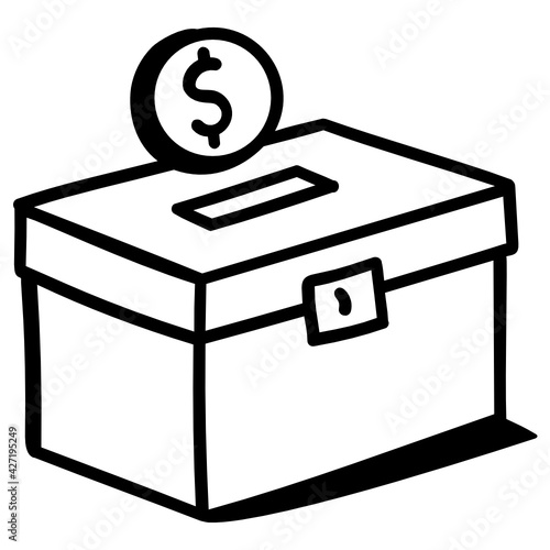 
Coin with box, doodle icon of donation box

