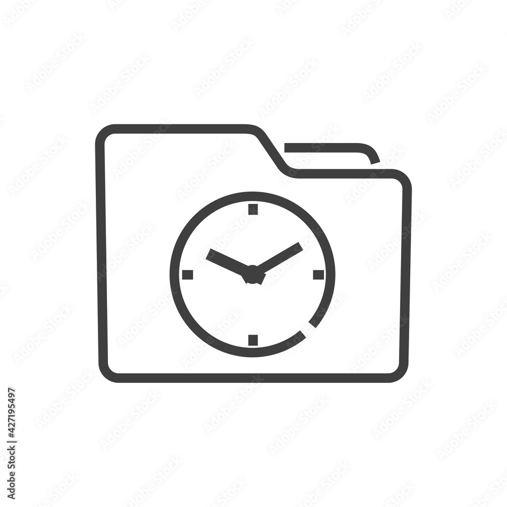 Icono carpeta con reloj con lineas en color gris Icono carpeta con reloj con lineas en color gris
