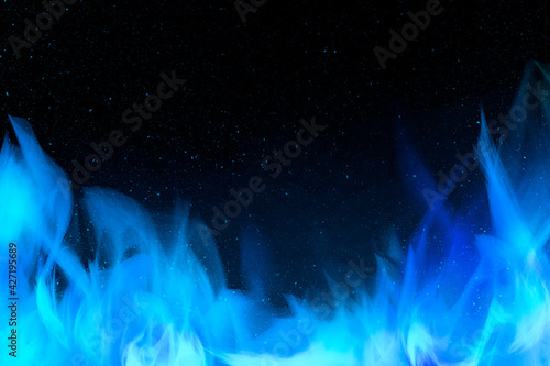 3D burning blue fire flame border