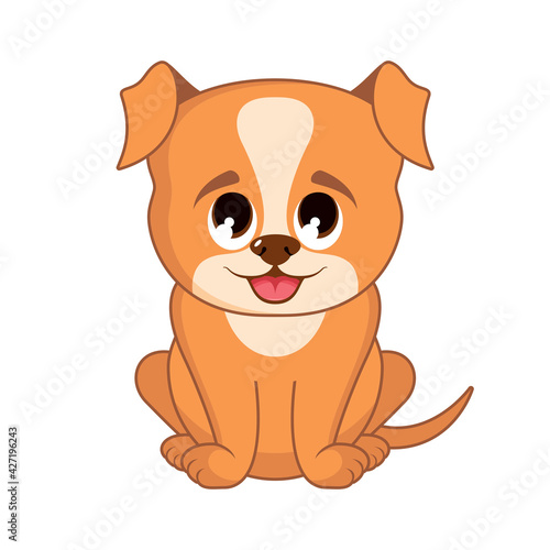 Very cute brown little puppy icon vector. Adorable rusty puppy vector. Super cute little red puppy vector. Sitting brown baby dog cartoon character. Cute dog icon isolated on a white background