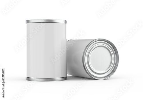Metallic food tin can mockup template for fish, beans, meat, corns, peas and vegetables. Steel tin jar mockup for design presentation, 3d illustration