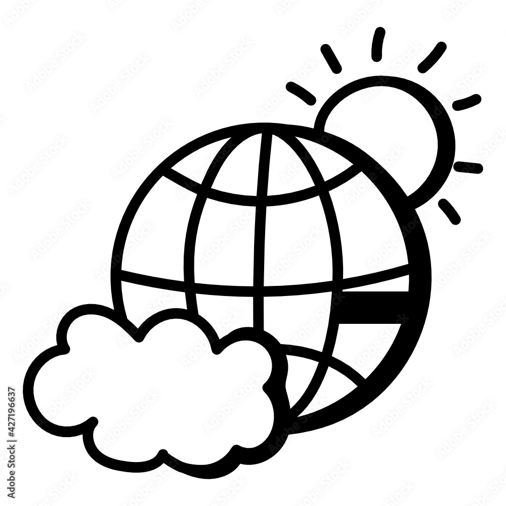 Sun and cloud with globe, doodle icon of planet weather
Sun and cloud with globe, doodle icon of planet weather