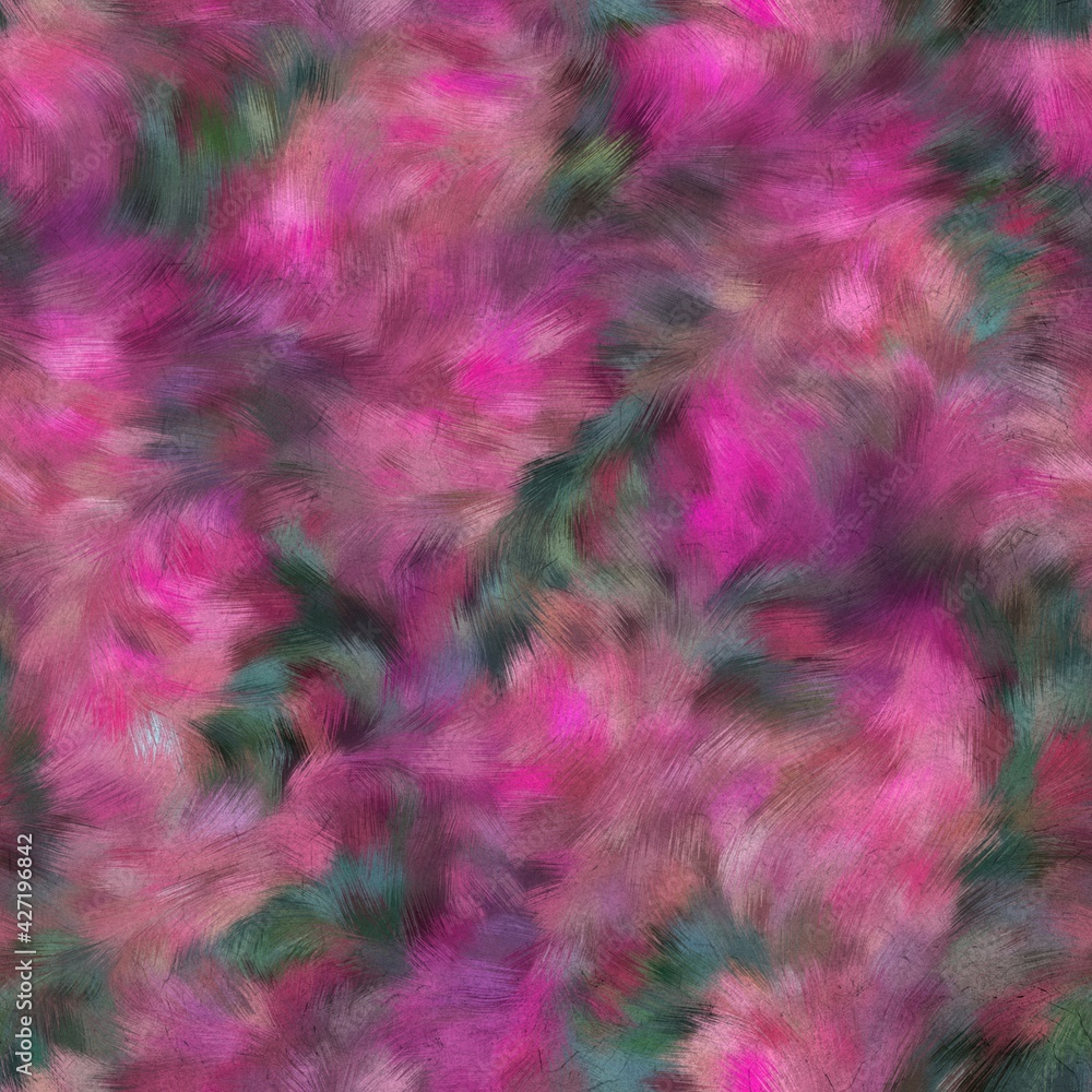 Fototapeta premium Seamless faux digital painted floral pattern print. High quality illustration. Procedural painting with realistic brush strokes in impressionistic style. Abstract art for surface design and print.