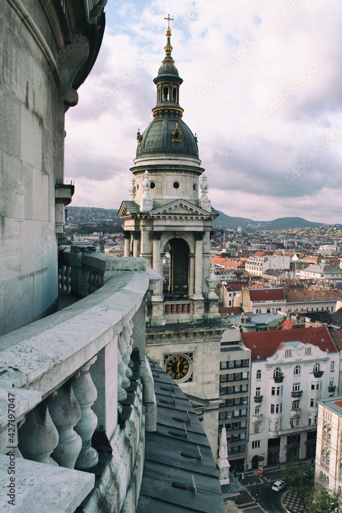 Budapest panorama. View from St. Stephen's Basilica. Vintage photography