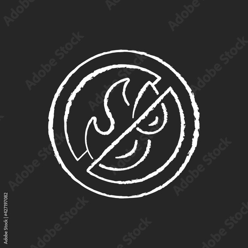 Use no water chalk white icon on black background. Restriction for liquid supply label. Crossed sign. Fire safety regulation, emergency guidance. Isolated vector chalkboard illustration