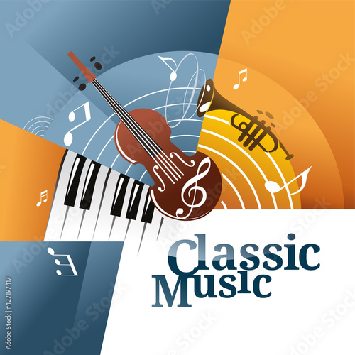 Classical music concert poster, banner design vector concept