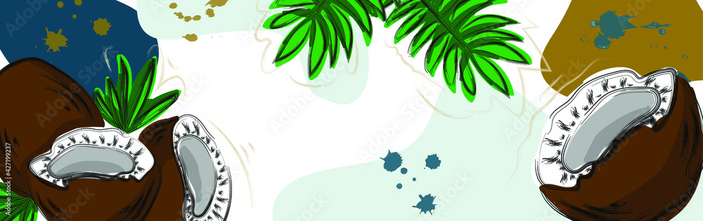 custom made wallpaper toronto digitalVector frame with coconut and abstract elements. Card, banner, poster, sticker, print, advertising material. Hand drawn illustrations.