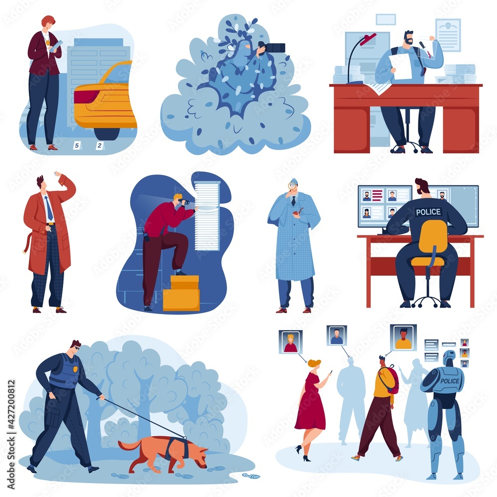 Experienced detective, professional spy, crime evidence, security agent, man investigator, cartoon style, vector illustration. Experienced detective, professional spy, crime evidence, security agent, man investigator, cartoon style, vector illustration.