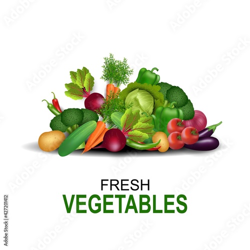 fresh vegetables isolated white background. vector illustration 