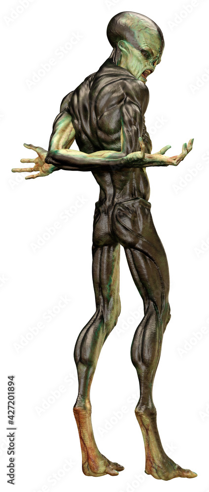 3D Rendering Green Alien on White 3D Rendering Green Alien on White
