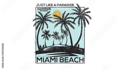 Miami beach with black palm tree vector t-shirt design. summer vibes artwork design.