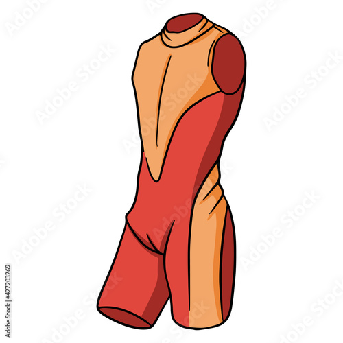 Wetsuit. Men's wetsuit for sports or swimming in cold water. Diving gear. Things you need on the beach. Cartoon style.