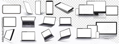 Mock-ups gadgets collection Smartphone,Pc, Tablet, Laptop, blank screen for your design. Side and top, isometric view. Mockup generic device. Template for infographics or presentation ui, ux.