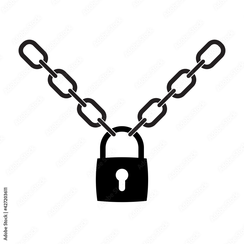 illustration of chain and padlock silhouette illustration of chain and padlock silhouette