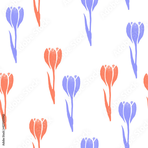 Nahtloses Muster mit Frühlingsblumen Krokussen © Anastasia Albrecht