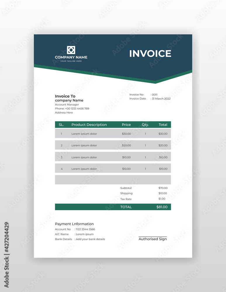 Modern business invoice template design