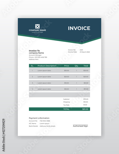 Modern business invoice template design